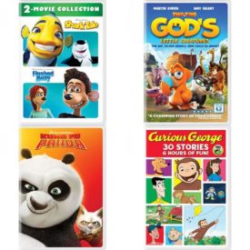 DVD Children's Movies 4 Pack Fun Gift Bundle: Shark Tale / Flushed Away, Two by Two, Kung Fu Panda, Curious George 30-Story Collection