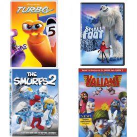 DVD Children's Movies 4 Pack Fun Gift Bundle: Turbo, Smallfoot, The Smurfs 2, VALIANT