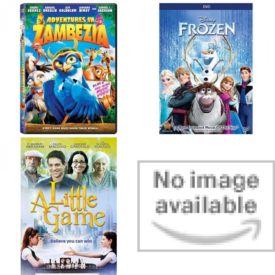 DVD Children's Movies 4 Pack Fun Gift Bundle: Adventures in Zambezia, Frozen, A Little Game, WERE BACK-DINOSAURS STORY