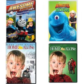 DVD Children's Movies 4 Pack Fun Gift Bundle: Awesome Adventures Vol. One - Rescue Friends, Monsters vs. Aliens, Home Alone 1, Home Alone