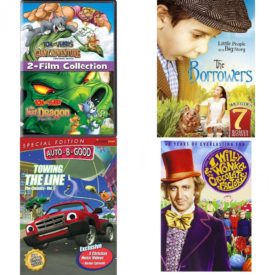 DVD Children's Movies 4 Pack Fun Gift Bundle: Tom & Jerry Lost Dragon/ Giant Adventure, The Borrowers Includes 7 Bonus Movies, Auto-B-Good Special Edition: Towing the Line, Willy Wonka & the Chocolate Factory