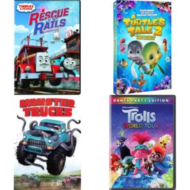 DVD Children's Movies 4 Pack Fun Gift Bundle: Thomas & Friends: Rescue on the Rails, A Turtles Tale 2: Sammys Escape From Paradise, Monster Trucks, Trolls World Tour