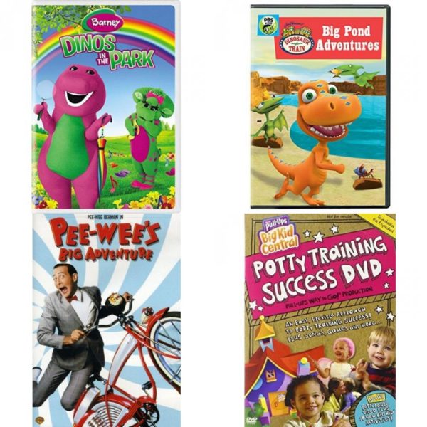 DVD Children's Movies 4 Pack Fun Gift Bundle: Barney: Dinos in the Park, Dinosaur Train: Big Pond Adventures, Pee-Wees Big Adventure, Pull-ups Big Kid Central Potty Training Success Dvd