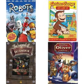 DVD Children's Movies 4 Pack Fun Gift Bundle: Robots Widescreen Edition, Curious George: Gets a New Toy, The Legend of the Sky Kingdom, Oliver and Company 20th Anniversary Edition