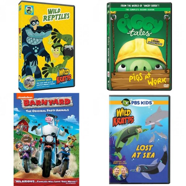 DVD Children's Movies 4 Pack Fun Gift Bundle: Wild Kratts: Wild Reptiles, Piggy Tales - Season 02, Barnyard, Wild Kratts: Lost at Sea