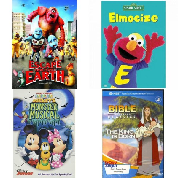 DVD Children's Movies 4 Pack Fun Gift Bundle: Escape from Planet Earth, SESAME S-ELMOCIZE, Mickey Mouse Clubhouse: Mickey's Monster Musical, Bible Animated Classics: The King Is Born