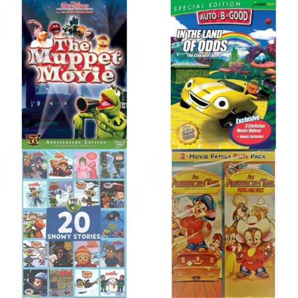 DVD Children's Movies 4 Pack Fun Gift Bundle: The Muppet Movie: Kermit's 50th, Auto-B-Good Special Edition: In the Land of Odds, PBS Kids - 20 Snowy Stories, An American Tail: 2 Movie Pack