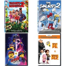 DVD Children's Movies 4 Pack Fun Gift Bundle: Cloudy with a Chance of Meatballs 2, The Smurfs 2, LEGO Movie 2, The: The Second Part, Despicable Me: 2-Movie Collection