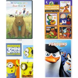 DVD Children's Movies 4 Pack Fun Gift Bundle: Were Going on a Bear Hunt, Spooktacular Halloween, Minions: 3 Mini-Movie Collection, Penguins of Madagascar