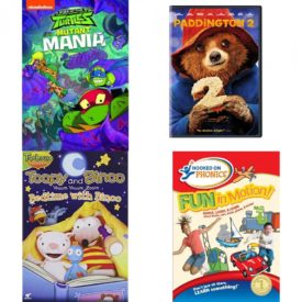 DVD Children's Movies 4 Pack Fun Gift Bundle: Rise of the Teenage Mutant Ninja Turtles: Mutant Mania, Paddington 2, Toopy And Binoo Vvz: Bedtime With Binoo, Hooked on Phonics: Fun in Motion