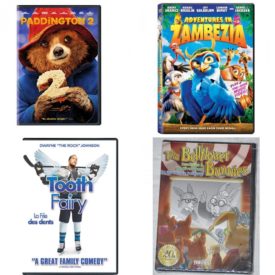 DVD Children's Movies 4 Pack Fun Gift Bundle: Paddington 2, Adventures in Zambezia, Tooth Fairy, The Bellflower Bunnies-dandelion & the Silver Screen At the Science Academy