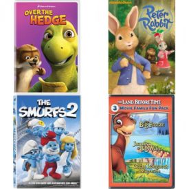 DVD Children's Movies 4 Pack Fun Gift Bundle: Over the Hedge, Peter Rabbit by Nickelodeon, The Smurfs 2, The Land Before Time VIII-X 3-Movie Family Fun Pack (The Big Freeze / Journey to Big Water / The Great Longneck Migration)