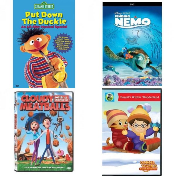 DVD Children's Movies 4 Pack Fun Gift Bundle: Sesame Street - Put Down the Duckie, Finding Nemo, Cloudy with a Chance of Meatballs, Daniel Tigers Neighborhood: Daniels Winter Wonderland