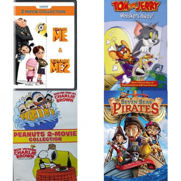 DVD Children's Movies 4 Pack Fun Gift Bundle: Despicable Me: 2-Movie Collection, Tom and Jerry: Whiskers Away!, 2 Movie Collection: Peanuts: Race for Your Life Charlie Brown / Bon Voyage Charlie Brown, Seven Seas Pirates