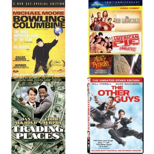 DVD Comedy Movies 4 Pack Fun Gift Bundle: Bowling for Columbine Widescreen  Iconic Comedy Spotlight Collection The Big Lebowski / American Pie / Monty Python's The Meaning of Life  Trading Places  The Other Guys The Unrated Other Edition