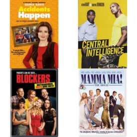 DVD Comedy Movies 4 Pack Fun Gift Bundle: Accidents Happen  Central Intelligence   Blockers  Mamma Mia! The Movie Full Screen