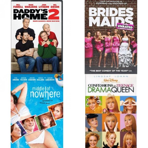 DVD Comedy Movies 4 Pack Fun Gift Bundle: Daddy's Home 2  Bridesmaids  Middle of Nowhere  Confessions Of A Teenage Drama Queen