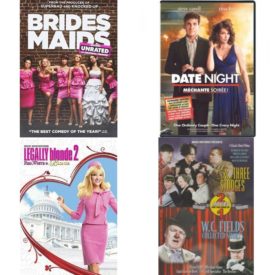DVD Comedy Movies 4 Pack Fun Gift Bundle: Bridesmaids  Date Night Mechante Soiree!  Legally Blonde 2  The Three Stooges & W.C. Fields Collected Shorts