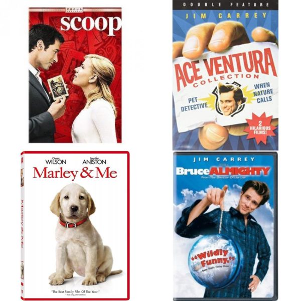 DVD Comedy Movies 4 Pack Fun Gift Bundle: SCOOP  Ace Ventura: Pet Detective / Ace Ventura: When Nature Calls  Marley and Me Single-Disc Edition  Bruce Almighty Full Screen Edition
