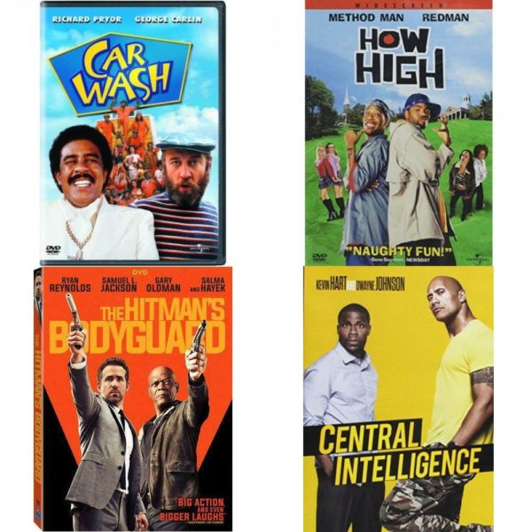 DVD Comedy Movies 4 Pack Fun Gift Bundle: Car Wash  How High  The Hitmans Bodyguard  Central Intelligence