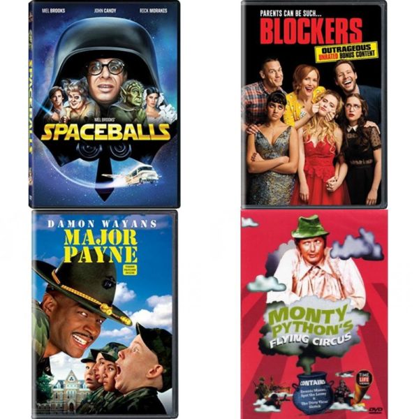 DVD Comedy Movies 4 Pack Fun Gift Bundle: Spaceballs  Blockers  Major Payne  Monty Pythons Flying Circus Denis Moore, Spot the Loony & the Dirty Vicar Sketch