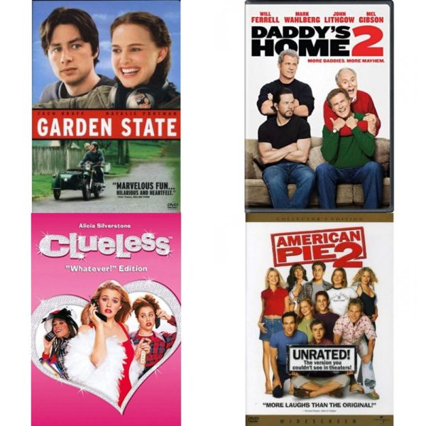 DVD Comedy Movies 4 Pack Fun Gift Bundle: Garden State  Daddy's Home 2  Clueless  American Pie 2