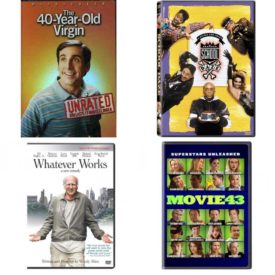DVD Comedy Movies 4 Pack Fun Gift Bundle: THE 40-YEAR-OLD VIRGIN  School Daze  Whatever Works  Movie 43