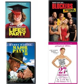 DVD Comedy Movies 4 Pack Fun Gift Bundle: Life of the Party  Blockers  Major Payne  27 Dresses Full Screen Edition
