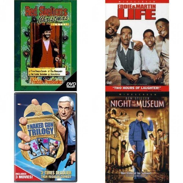 DVD Comedy Movies 4 Pack Fun Gift Bundle: Red Skelton's Christmas  Eddie & Martin Life  Naked Gun Trilogy Collection  Night at the Museum Widescreen Edition