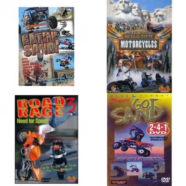 Auto, Truck & Cycle Extreme Stunts & Crashes 4 Pack Fun Gift DVD Bundle: Eatin Sand!  One Million Motorcycles: Sturgis Rally  Road Rage Vol. 3 -  Need for Speed  Got Sand? by Blue Planet