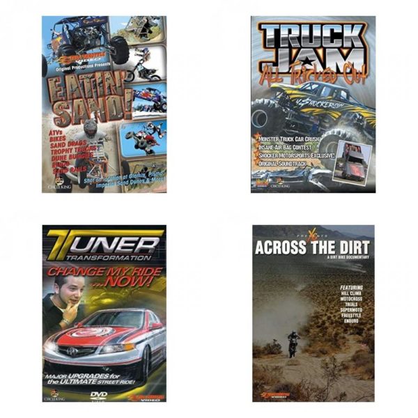 Auto, Truck & Cycle Extreme Stunts & Crashes 4 Pack Fun Gift DVD Bundle: Eatin Sand!  Truck Jam: All Tricked Out  Tuner Transformation: Change My Ride Now  Across the Dirt: A Dirt Bike Documentary