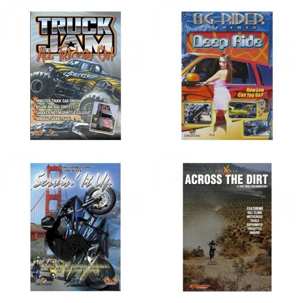 Auto, Truck & Cycle Extreme Stunts & Crashes 4 Pack Fun Gift DVD Bundle: Truck Jam: All Tricked Out  Og Rider: Deep Ride  Servin It Up  Across the Dirt: A Dirt Bike Documentary