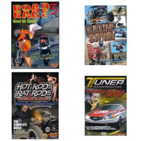 Auto, Truck & Cycle Extreme Stunts & Crashes 4 Pack Fun Gift DVD Bundle: Road Rage Vol. 3 -  Need for Speed  Eatin Sand!  Hot Rods, Rat Rods & Kustom Kulture: Back from the Dead - The Complete Build  Tuner Transformation: Change My Ride Now