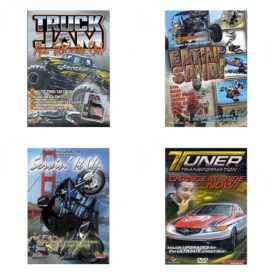 Auto, Truck & Cycle Extreme Stunts & Crashes 4 Pack Fun Gift DVD Bundle: Truck Jam: All Tricked Out  Eatin Sand!  Servin It Up  Tuner Transformation: Change My Ride Now