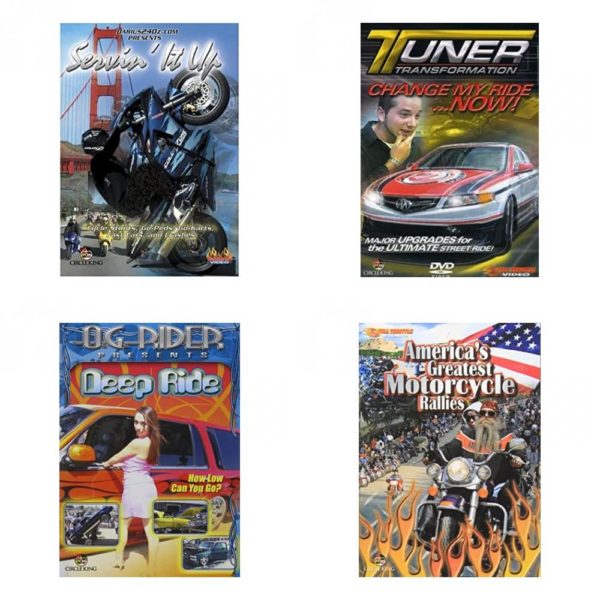 Auto, Truck & Cycle Extreme Stunts & Crashes 4 Pack Fun Gift DVD Bundle: Servin It Up  Tuner Transformation: Change My Ride Now  Og Rider: Deep Ride  Americas Greatest Motorcycle Rallies