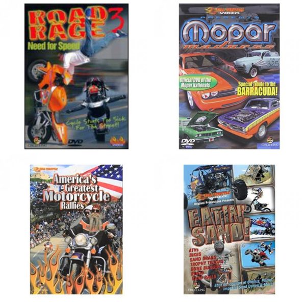 Auto, Truck & Cycle Extreme Stunts & Crashes 4 Pack Fun Gift DVD Bundle: Road Rage Vol. 3 -  Need for Speed  Mopar Madness  Americas Greatest Motorcycle Rallies  Eatin Sand!