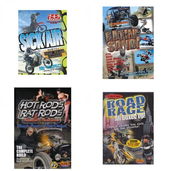 Auto, Truck & Cycle Extreme Stunts & Crashes 4 Pack Fun Gift DVD Bundle: Sick Air  Eatin Sand!  Hot Rods, Rat Rods & Kustom Kulture: Back from the Dead - The Complete Build  Road Rage: All Boxed Up Vols. 1-3