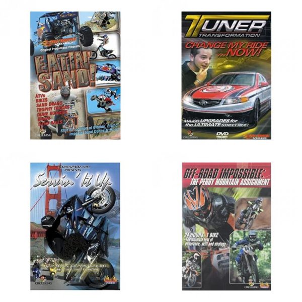 Auto, Truck & Cycle Extreme Stunts & Crashes 4 Pack Fun Gift DVD Bundle: Eatin Sand!  Tuner Transformation: Change My Ride Now  Servin It Up  Off-Road Impossible: The Perry Mountain Assignment
