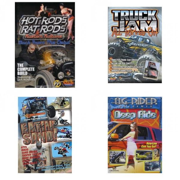 Auto, Truck & Cycle Extreme Stunts & Crashes 4 Pack Fun Gift DVD Bundle: Hot Rods, Rat Rods & Kustom Kulture: Back from the Dead - The Complete Build  Truck Jam: All Tricked Out  Eatin Sand!  Og Rider: Deep Ride