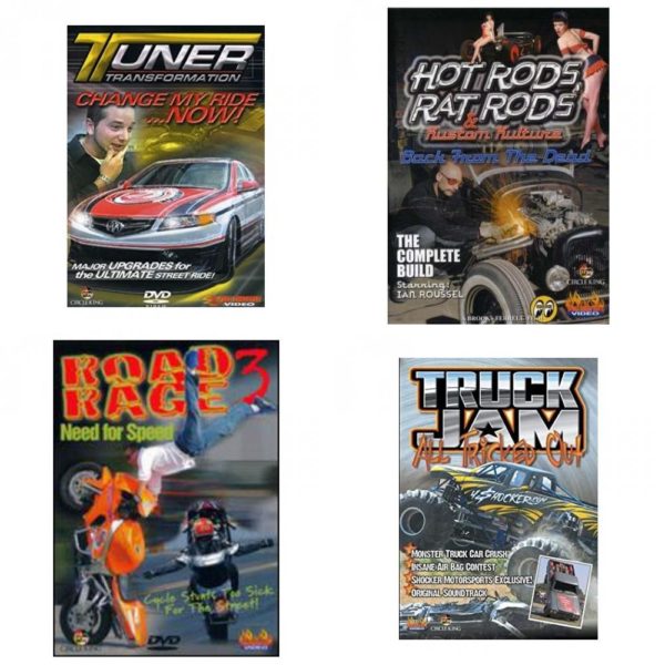Auto, Truck & Cycle Extreme Stunts & Crashes 4 Pack Fun Gift DVD Bundle: Tuner Transformation: Change My Ride Now  Hot Rods, Rat Rods & Kustom Kulture: Back from the Dead - The Complete Build  Road Rage Vol. 3 -  Need for Speed  Truck Jam: All Tricked Out