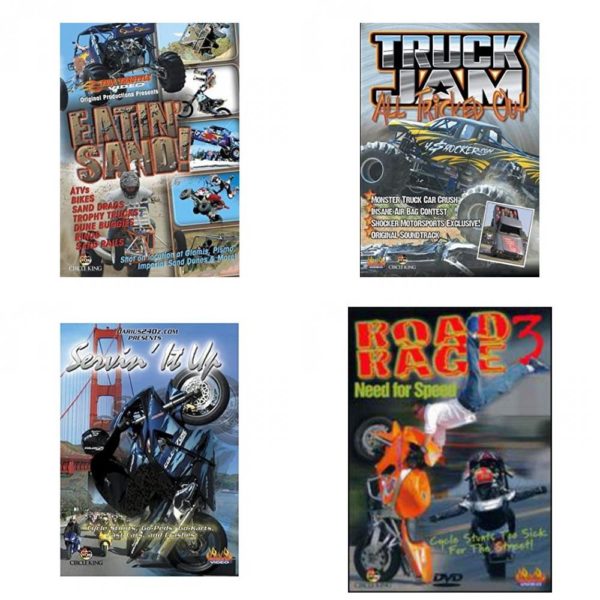 Auto, Truck & Cycle Extreme Stunts & Crashes 4 Pack Fun Gift DVD Bundle: Eatin Sand!  Truck Jam: All Tricked Out  Servin It Up  Road Rage Vol. 3 -  Need for Speed