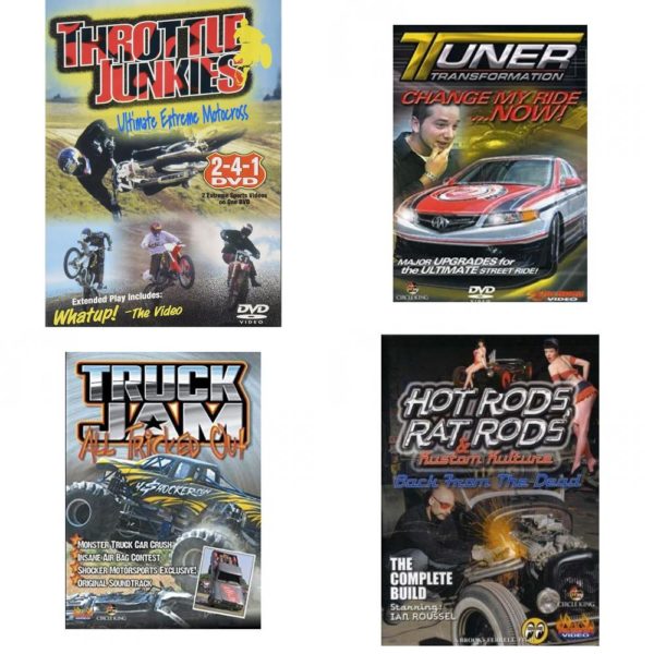 Auto, Truck & Cycle Extreme Stunts & Crashes 4 Pack Fun Gift DVD Bundle: Throttle Junkies  Tuner Transformation: Change My Ride Now  Truck Jam: All Tricked Out  Hot Rods, Rat Rods & Kustom Kulture: Back from the Dead - The Complete Build