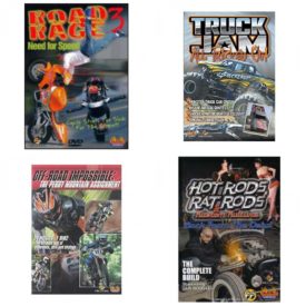 Auto, Truck & Cycle Extreme Stunts & Crashes 4 Pack Fun Gift DVD Bundle: Road Rage Vol. 3 -  Need for Speed  Truck Jam: All Tricked Out  Off-Road Impossible: The Perry Mountain Assignment  Hot Rods, Rat Rods & Kustom Kulture: Back from the Dead - The Complete Build