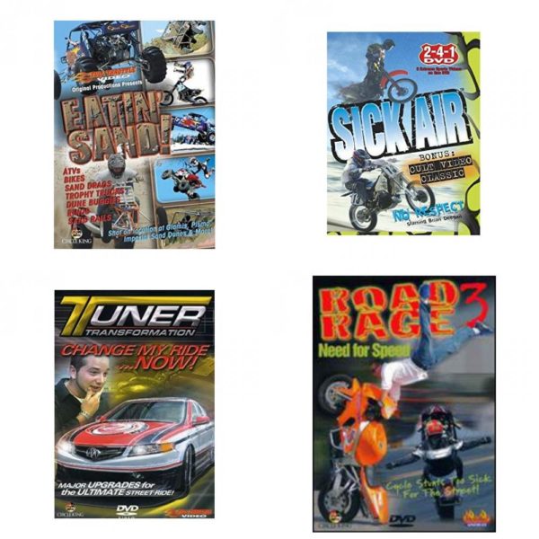 Auto, Truck & Cycle Extreme Stunts & Crashes 4 Pack Fun Gift DVD Bundle: Eatin Sand!  Sick Air  Tuner Transformation: Change My Ride Now  Road Rage Vol. 3 -  Need for Speed