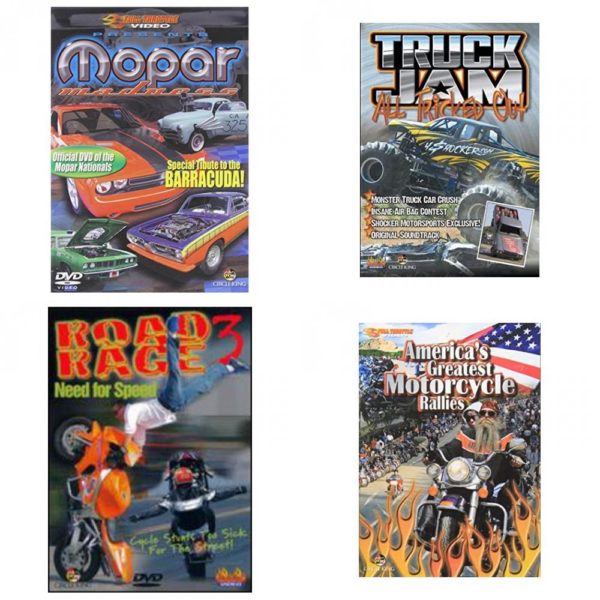 Auto, Truck & Cycle Extreme Stunts & Crashes 4 Pack Fun Gift DVD Bundle: Mopar Madness  Truck Jam: All Tricked Out  Road Rage Vol. 3 -  Need for Speed  Americas Greatest Motorcycle Rallies