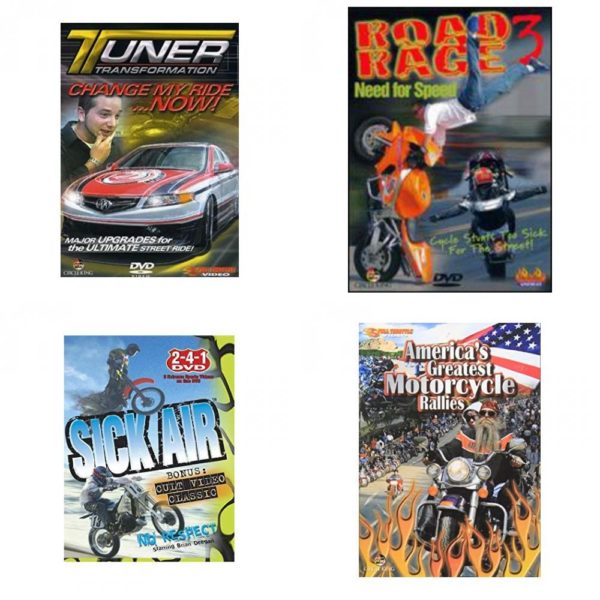Auto, Truck & Cycle Extreme Stunts & Crashes 4 Pack Fun Gift DVD Bundle: Tuner Transformation: Change My Ride Now  Road Rage Vol. 3 -  Need for Speed  Sick Air  Americas Greatest Motorcycle Rallies