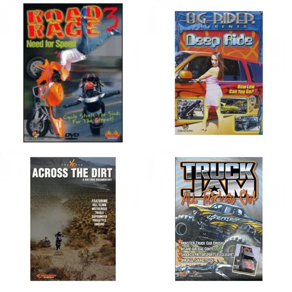 Auto, Truck & Cycle Extreme Stunts & Crashes 4 Pack Fun Gift DVD Bundle: Road Rage Vol. 3 -  Need for Speed  Og Rider: Deep Ride  Across the Dirt: A Dirt Bike Documentary  Truck Jam: All Tricked Out