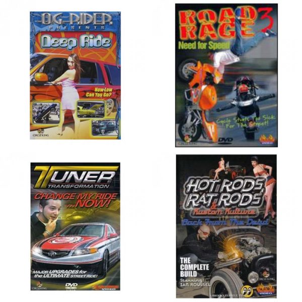 Auto, Truck & Cycle Extreme Stunts & Crashes 4 Pack Fun Gift DVD Bundle: Og Rider: Deep Ride  Road Rage Vol. 3 -  Need for Speed  Tuner Transformation: Change My Ride Now  Hot Rods, Rat Rods & Kustom Kulture: Back from the Dead - The Complete Build