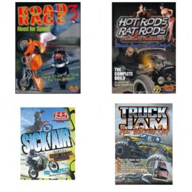 Auto, Truck & Cycle Extreme Stunts & Crashes 4 Pack Fun Gift DVD Bundle: Road Rage Vol. 3 -  Need for Speed  Hot Rods, Rat Rods & Kustom Kulture: Back from the Dead - The Complete Build  Sick Air  Truck Jam: All Tricked Out