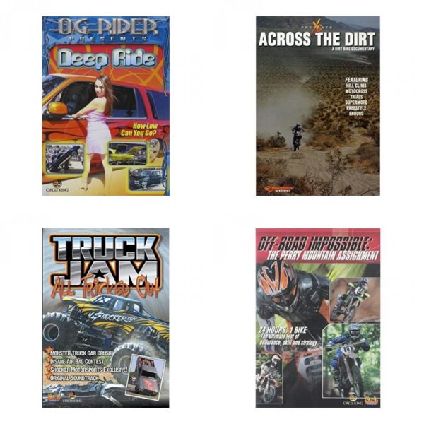 Auto, Truck & Cycle Extreme Stunts & Crashes 4 Pack Fun Gift DVD Bundle: Og Rider: Deep Ride  Across the Dirt: A Dirt Bike Documentary  Truck Jam: All Tricked Out  Off-Road Impossible: The Perry Mountain Assignment